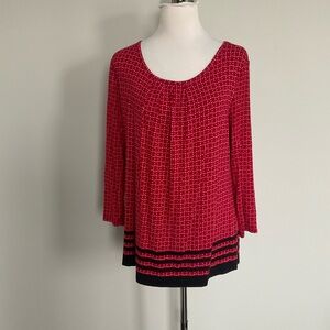 Croft & Barrow Women’s Stretch 3/4 Sleeve Pull Over Blouse Red Black White Large